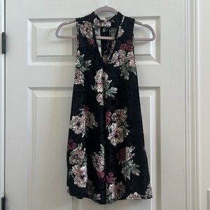 Black with floral velvet mini dress